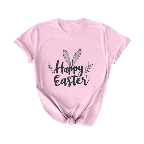 fatyb Women's Easter T-Shirts Short Sleeve Graphic Tees Shirts Print Crew Neck Womens Dressy Tshirts