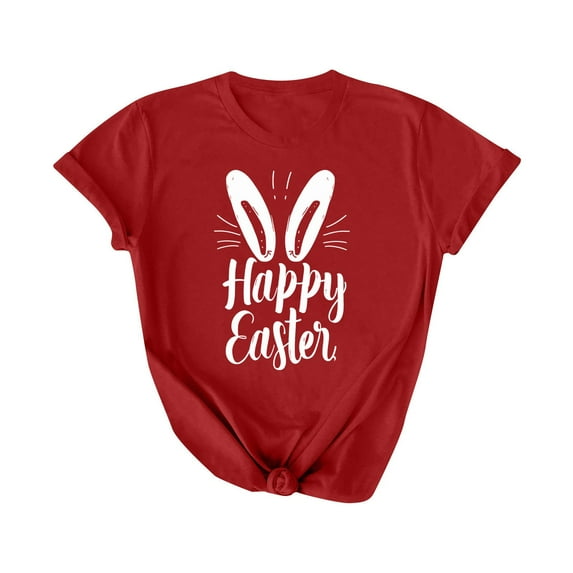 fatyb Women's Easter T-Shirts Short Sleeve Graphic Tees Shirts Print Crew Neck Womens Dressy Tshirts