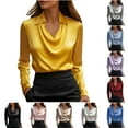 thumbnail image 1 of fatyb Women's Elegant Satin Blouses with Collar Long Sleeve Dressy Work Business Office Shirts for Ladies, 1 of 7