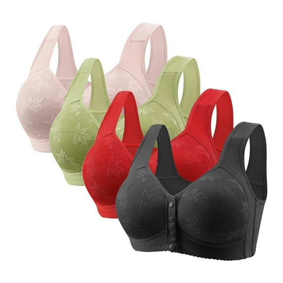 fatyb Women's Everyday Bras Front Closure Full Coverage Bra 4 Pack No Underwire Bralettes for Ladies