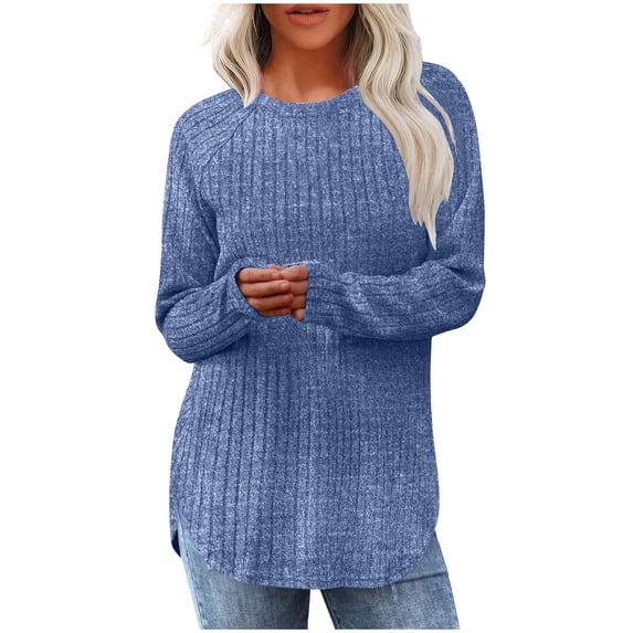 fatyb Women's Fall Winter Tunic Tops Basic Knit Long Sleeve Soft Sweater Lightweight Pullover Shirts