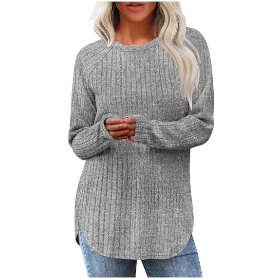 fatyb Women's Fall Winter Tunic Tops Basic Knit Long Sleeve Soft Sweater Lightweight Pullover Shirts