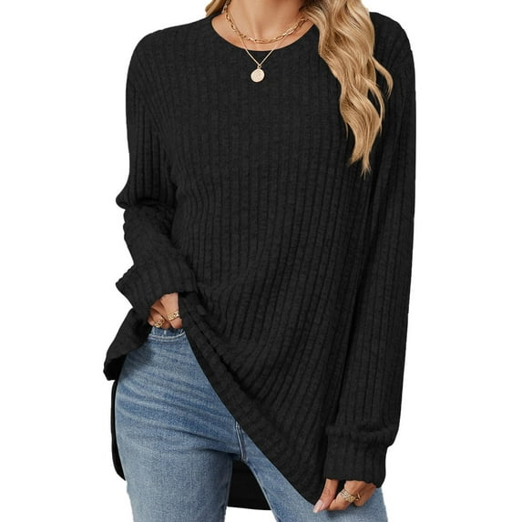 fatyb Women's Fall Winter Tunic Tops Basic Knit Long Sleeve Soft Sweater Lightweight Pullover Shirts