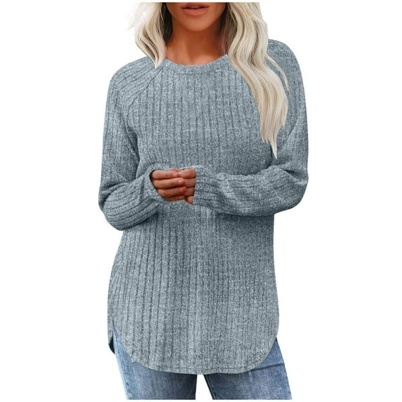 fatyb Women's Fall Winter Tunic Tops Basic Knit Long Sleeve Soft Sweater Lightweight Pullover Shirts