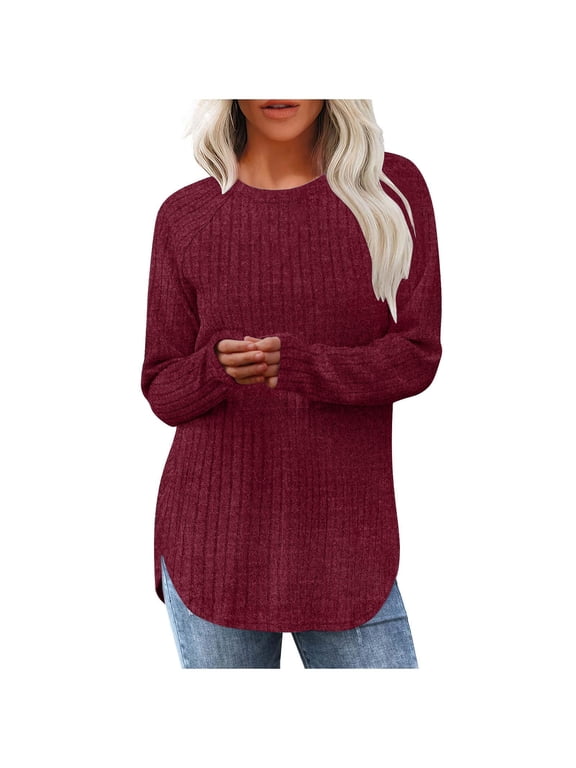 Women's Fall Winter Tunic Tops Basic Knit Long Sleeve Soft Sweater Lightweight Pullover Shirts