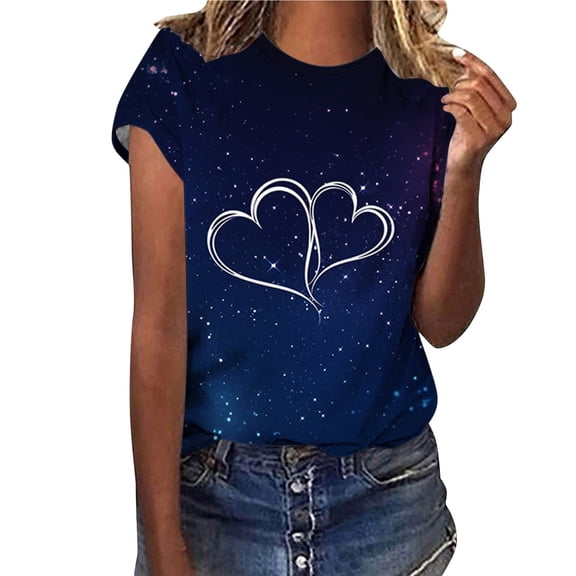 fatyb Women's Fashion T Shirts Print Short Sleeve Graphic Tees Crewneck Casual Loose Shirts for Women