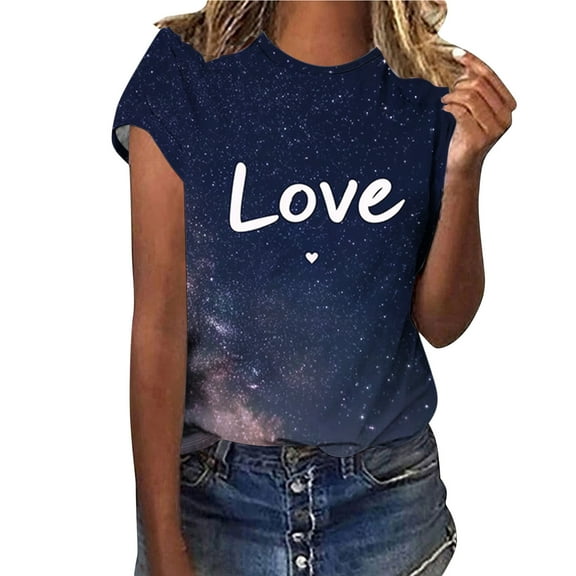 fatyb Women's Fashion T Shirts Print Short Sleeve Graphic Tees Crewneck Casual Loose Shirts for Women