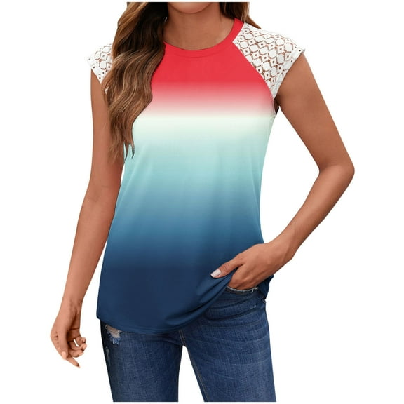 fatyb Women's Fashion Tank Tops Printed Lace Sleeveless Casual Tee Crewneck Tunic Summer Loose Blouses