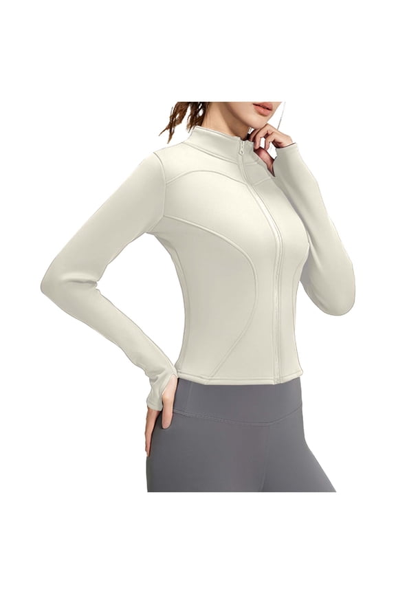 Women's Fleece Lined Workout Yoga Jacket Full Zip up Stretch Slim Thermal Jacket with Thumb Holes