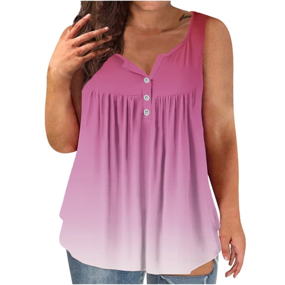 fatyb Women's Flowy Tank Top Sleeveless Button up Tank Shirts for Women Summer Pleated Tunic Tanks Plus Size