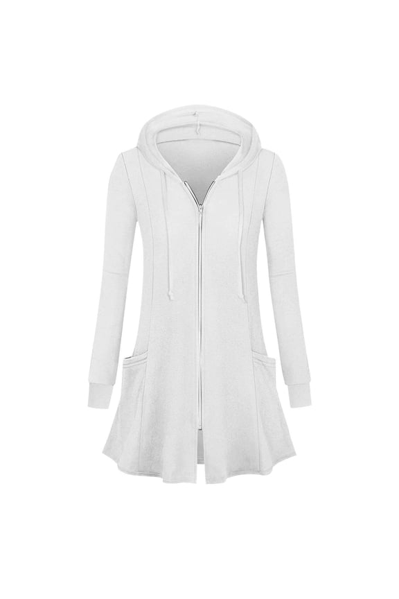 Women's Full Zip Long Hoodies Tunic Sweatshirts Dressy Cardigan Casual Hooded Jacket with Pockets