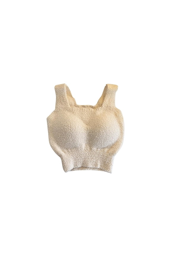 Women's Fuzzy Fleece Bras Plush Built-In Bra Camisole Wireless Warm Fall Winter Tops for Women