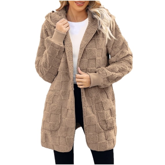 fatyb Women's Fuzzy Fleece Jacket Open Front Hooded Cardigan Womens Thermal Outerwear for Fall Winter
