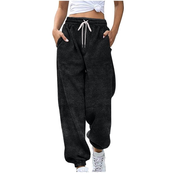 fatyb Women's Fuzzy Sweatpants Baggy Fleece Jogger Pants Elastic Bottom Warm Lounge Pants with Pockets