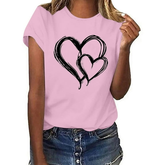 fatyb Women's Graphic Tees Heart Printed Short Sleeve Loose T Shirts Casual Summer Womens Cute Tee Tops