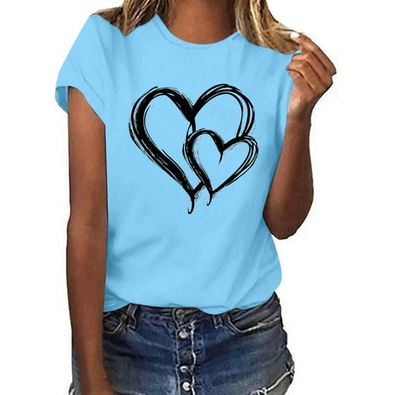 fatyb Women's Graphic Tees Heart Printed Short Sleeve Loose T Shirts Casual Summer Womens Cute Tee Tops