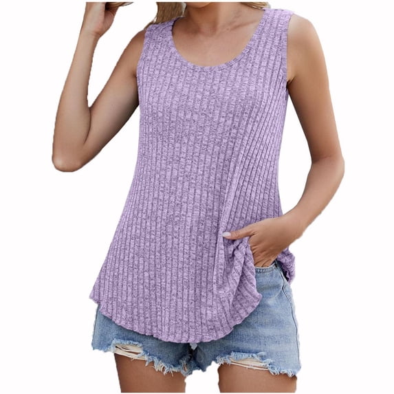 fatyb Women's Knit Tank Tops Sleeveless Round Neck Shirts Casual Summer Loose Tunic Blouses for Women