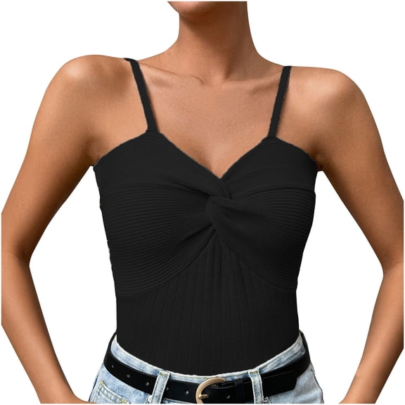 fatyb Women's Knit Tank Tops Sleeveless V Neck Tee Shirts for Women Slim Summer Fashion Cami Blouses