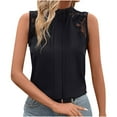 thumbnail image 1 of fatyb Women's Lace Mock Neck Sleeveless Tops Patchwork Elegant Tank Top Pleated Dressy Trendy Shirts, 1 of 5