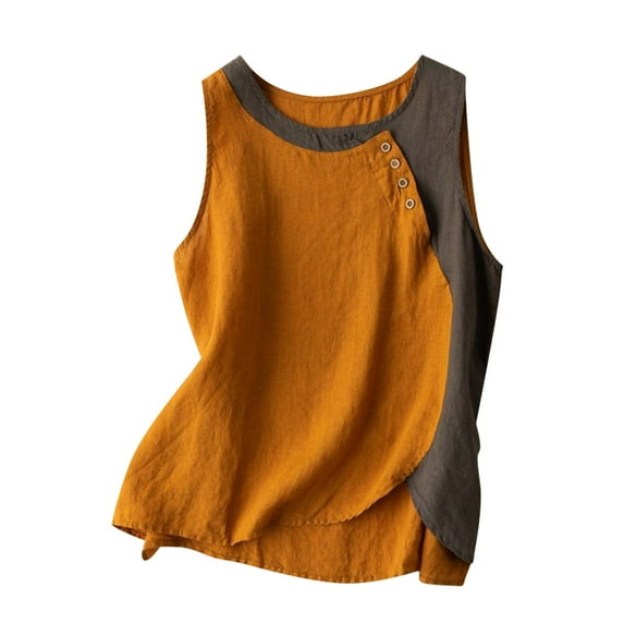 fatyb Women's Linen Tank Top Casual Round Neck Sleeveless Shirts Lightweight Loose Beach Tanks for Ladies
