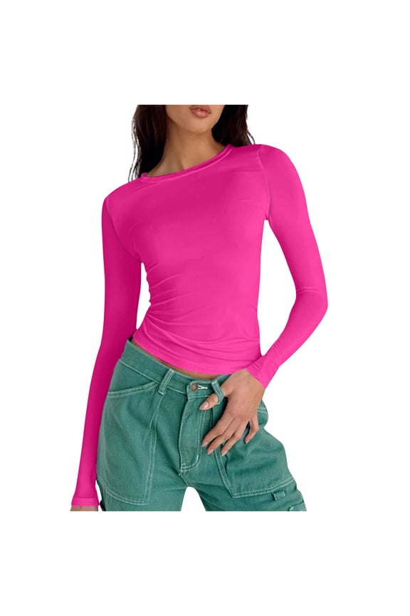 Women's Long Sleeve Basic Shirts Crew Neck Slim Tee Tops Casual Going out Tight Blouses for Women