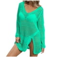 thumbnail image 1 of fatyb Women's Long Sleeve Crochet Coverup Hollow out Beach Cover up V Neck Bikini Beach Dress Swimwear, 1 of 4