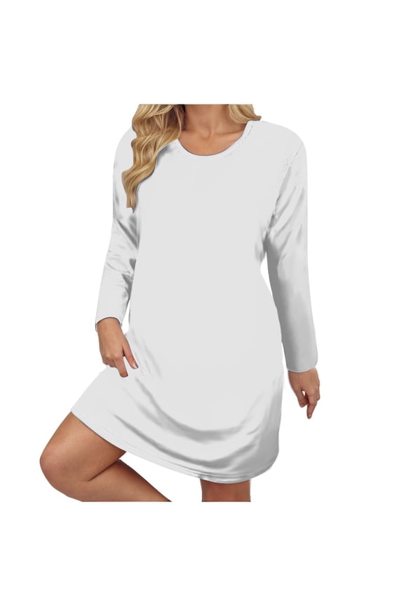 Women's Long Sleeve Plus Size Dresses Casual Round Neck T-Shirt Dresses Solid Color Tunic Tops