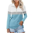thumbnail image 1 of fatyb Women's Long Sleeve Shirts Color Block Quarter Zip Casual Tops Collar Pullover Blouses for Women, 1 of 7
