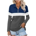 thumbnail image 1 of fatyb Women's Long Sleeve Shirts Color Block Quarter Zip Casual Tops Collar Pullover Blouses for Women, 1 of 7