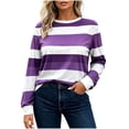 thumbnail image 1 of fatyb Women's Long Sleeve Striped T-Shirts Casual Crewneck Basic Tops Color Block Womens Tee Blouses, 1 of 7