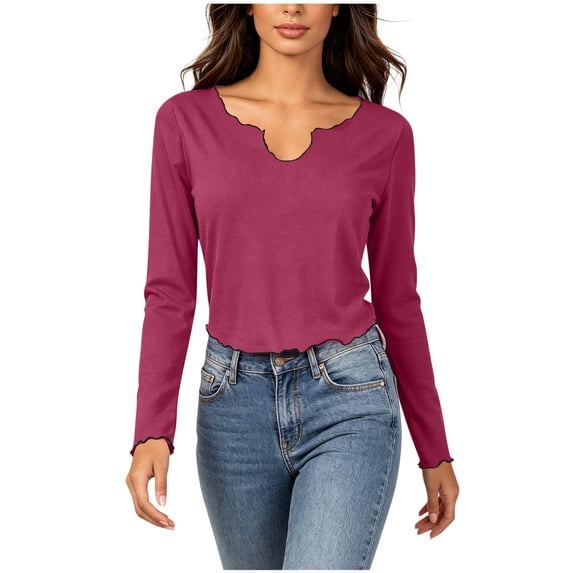 fatyb Women's Long Sleeve Tops Casual Crop Tee Shirts Activewear for Women Fashion Going out Clothes
