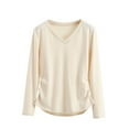 thumbnail image 1 of fatyb Women's Long Sleeve Tops Casual V Neck Cotton Shirts Solid Color Comfortable Blouses for Women, 1 of 6