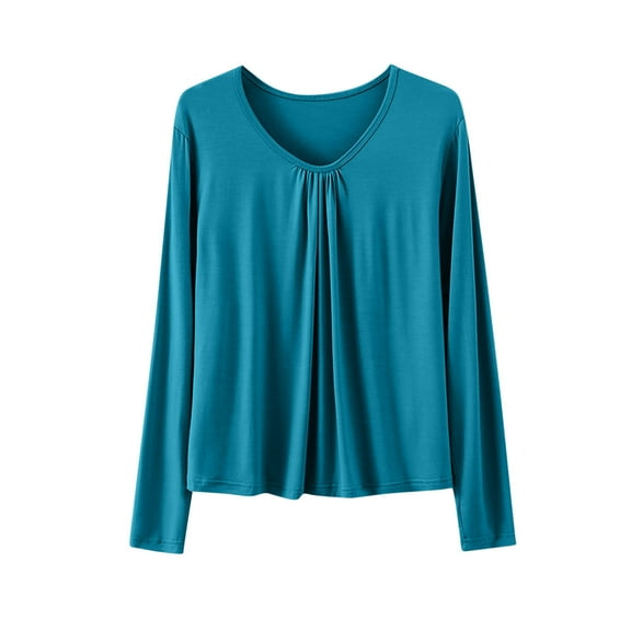 fatyb Women's Long Sleeve Tops V Neck Comfy Lounge Shirts Loose Casual Womens Soft Bottom Blouses L-4XL
