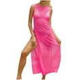 thumbnail image 1 of fatyb Women's Long Swimsuit Coverup Mesh Sleeveless Bathing Suit Cover up Side Drawstring Bikini Dress, 1 of 6