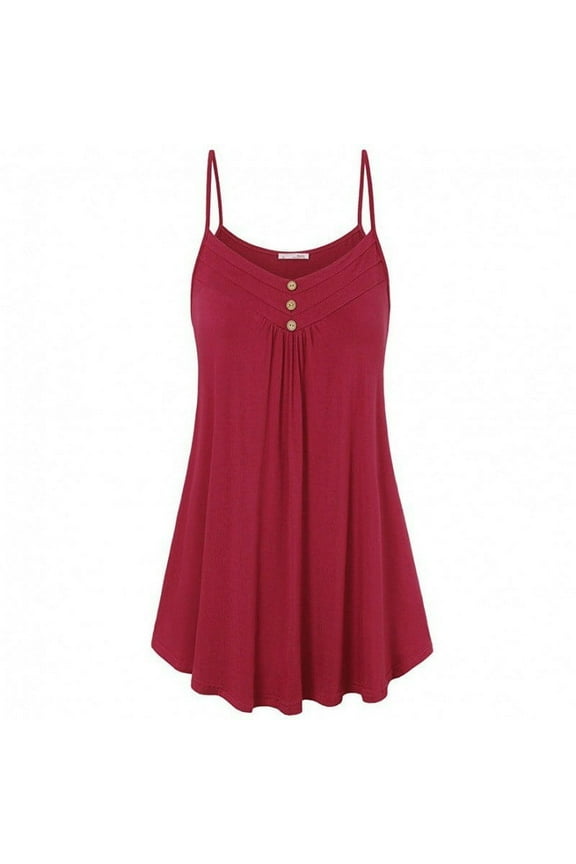 Women's Long Tank Tops Spaghetti Strap Pleated Camisole Shirts V Neck Dressy Loose Blouse S-5XL