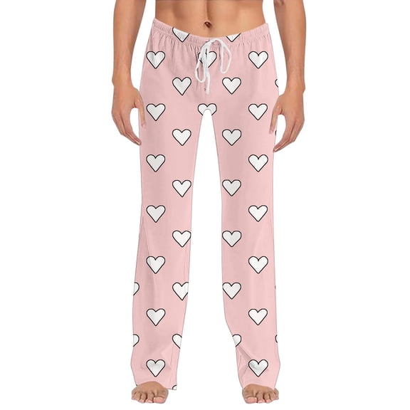 fatyb Women's Lounge Pants Heart Printed Casual Comfy Pajama Pants Wide Leg Cute Yoga Pants with Drawstring
