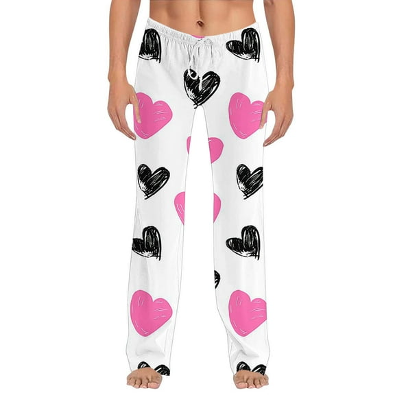fatyb Women's Lounge Pants Heart Printed Casual Comfy Pajama Pants Wide Leg Cute Yoga Pants with Drawstring