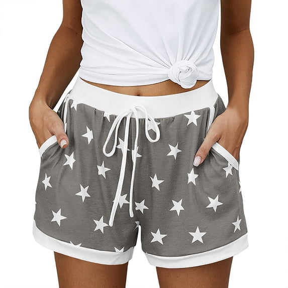 fatyb Women's Lounge Shorts High Waist Star Print Bottom Shorts Casual Drawstring Comfy Pajama Shorts