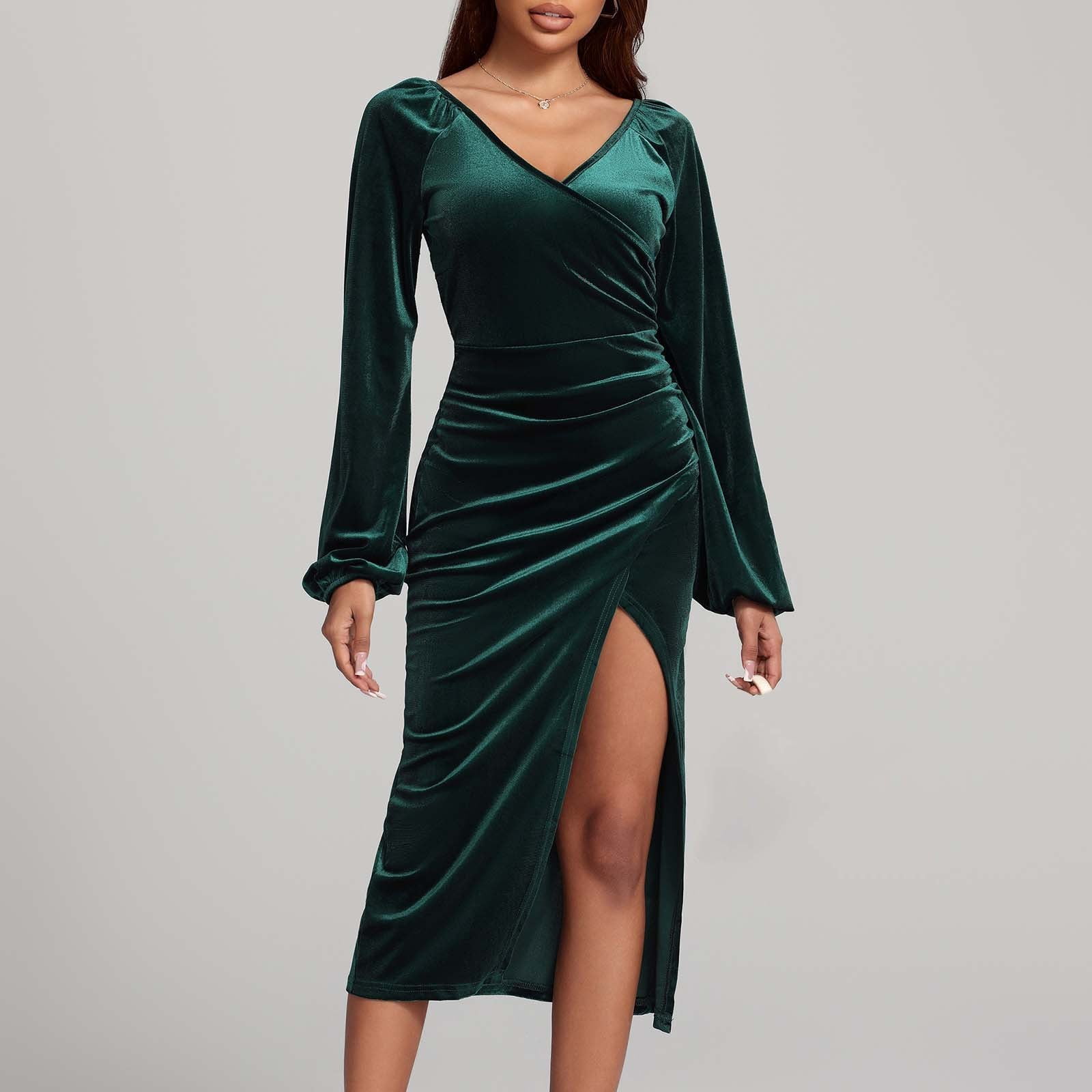 Velvet Pleated Bodycon Maxi Party Dress main image 0