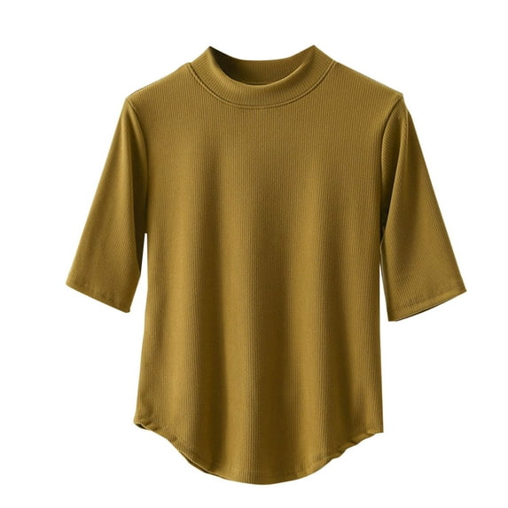 fatyb Women's Mock Neck Cotton Shirts Half Sleeve Casual Blouses Solid Color Soft Tees Tops for Summer