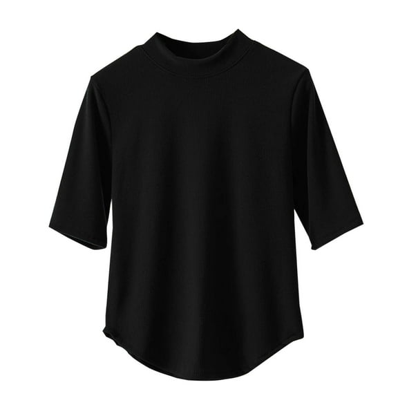 fatyb Women's Mock Neck Cotton Shirts Half Sleeve Casual Blouses Solid Color Soft Tees Tops for Summer