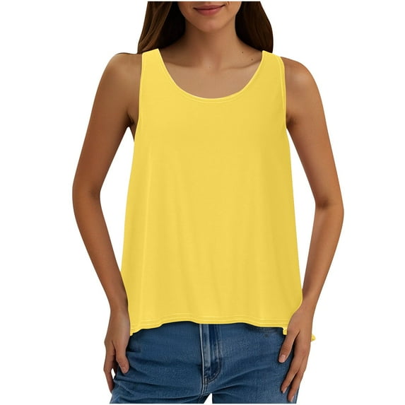 fatyb Women's Open Back Tank Tops Crewneck Casual Loose Shirts Sleeveless Solid Color Summer Blouses
