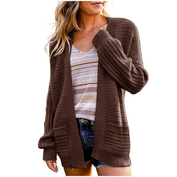 fatyb Women's Open Front Cardigans with Pockets Casual Long Sleeve Knit Sweater Jacket Fall Tops for Women
