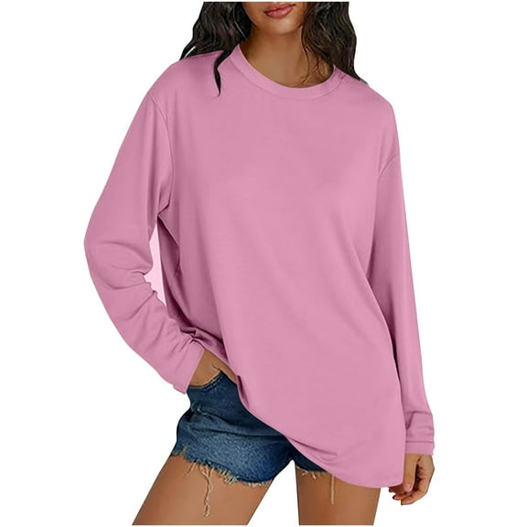 fatyb Women's Oversized Long Sleeve Tshirts Casual Crewneck Basic Tee Tops Womens Loose Plain Blouses