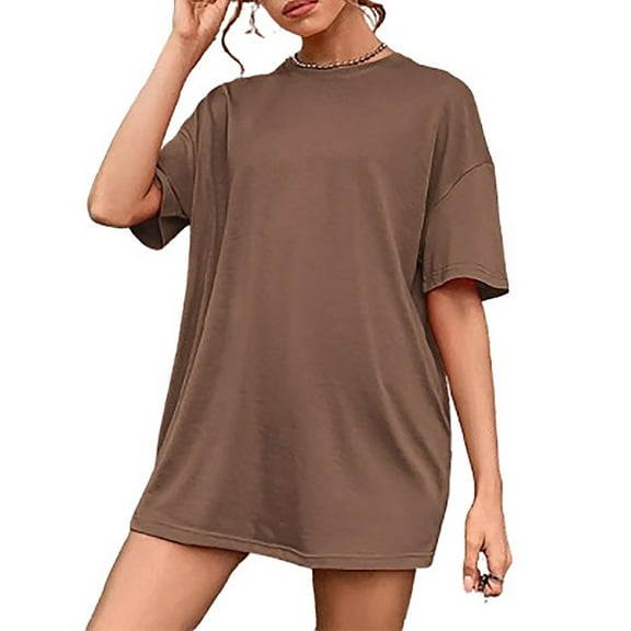fatyb Women's Oversized Short Sleeve T Shirt Dress Casual Crew Neck Solid Color Loose Mini Dresses