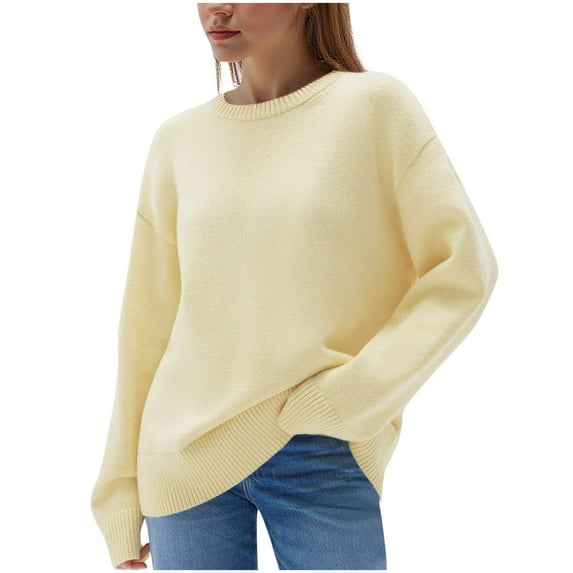 fatyb Women's Oversized Sweaters Long Sleeve Knitted Pullover Casual Crewneck Fall Winter Loose Tops