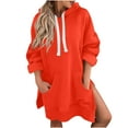 thumbnail image 1 of fatyb Women's Oversized Sweatshirts Drawstring Casual Long Pullover Side Split Hoodie Dress with Pocket, 1 of 7