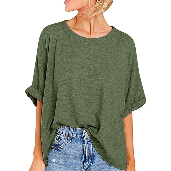 fatyb Women's Oversized T-Shirts Short Sleeve Crew Neck Summer Tees Shirts Casual Loose Blouses