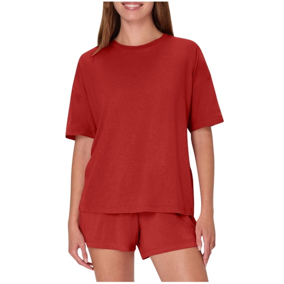 fatyb Women's Pajama Sets 2 Piece Short Sleeve Casual T-Shirts Sleepwear Shorts Matching Lounge Outfits