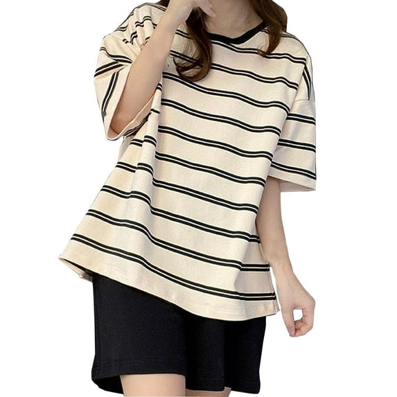 fatyb Women's Pajama Sets Striped Short/Long Sleeve Built in Bra Tops Pants/Shorts 2 Piece Lounge Outfits